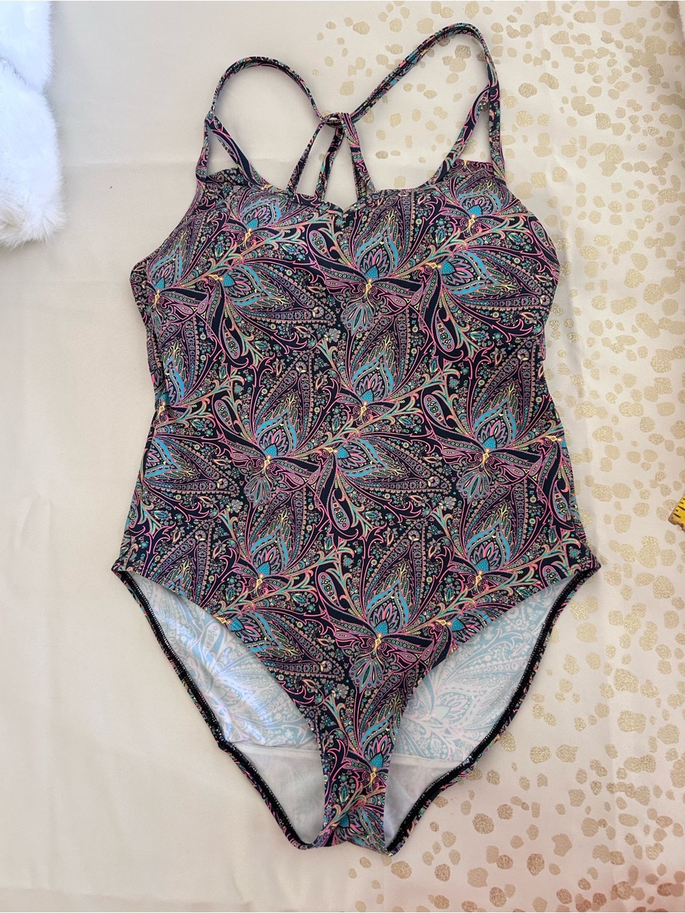 Bravissimo Bra Size 36E Charcoal Gray Floral Paisley One-Piece Swimsuit